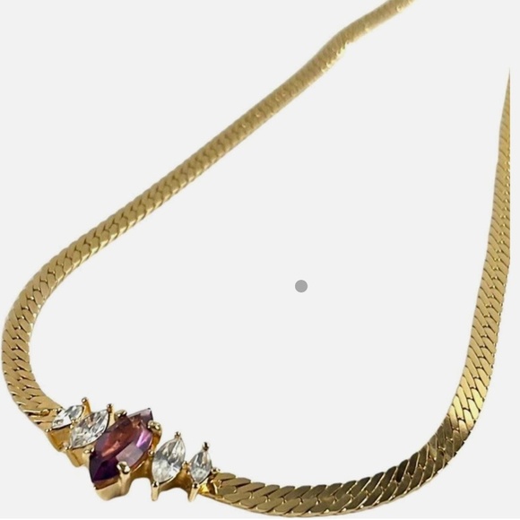 Vintage Christian Dior Purple Rhinestone and Gold Tone Chain Necklace - Picture 1 of 4